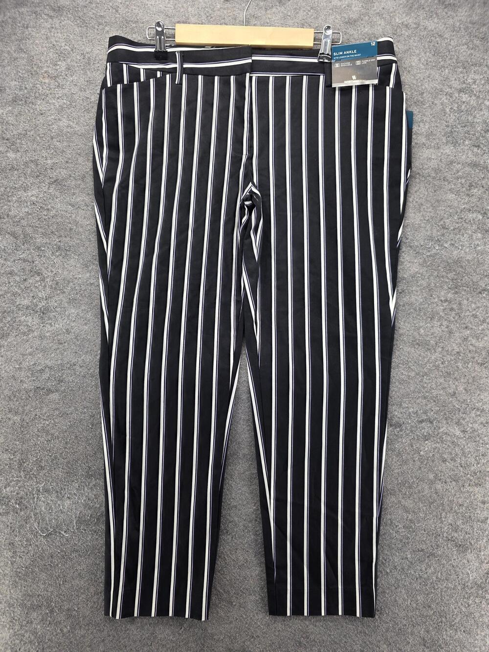 Worthington Pants Womens 12 Black Slim Ankle Striped Stretch Pockets 27.5 In